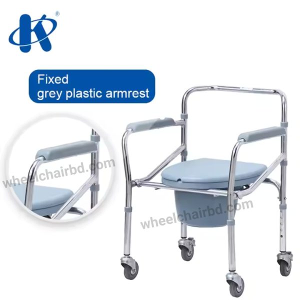 Kaiyang KY696 Fixed grey plastic armrest Chromed Steel Commode Wheelchair - Image 7