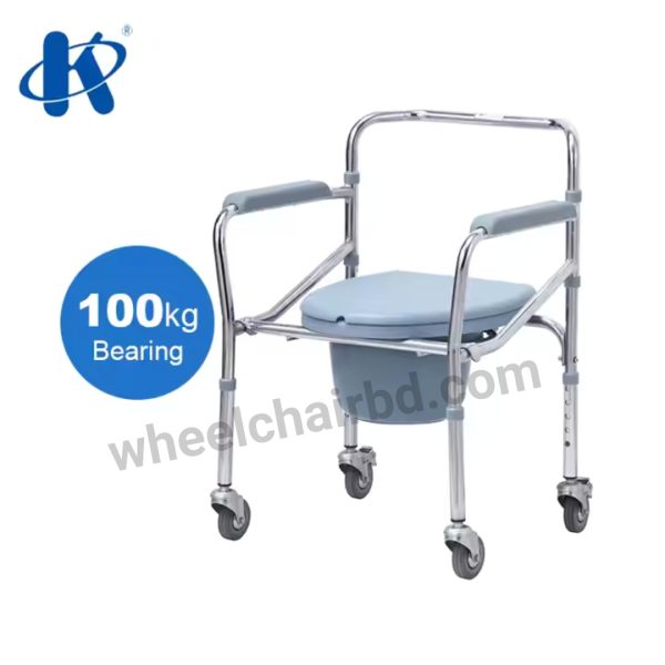 Kaiyang KY696 Fixed grey plastic armrest Chromed Steel Commode Wheelchair - Image 5